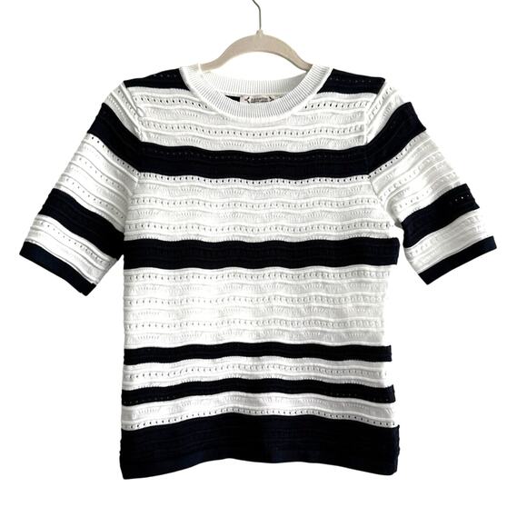 Nanette Lepore Striped Textured Knit Top XS, Navy and White - Picture 1 of 6